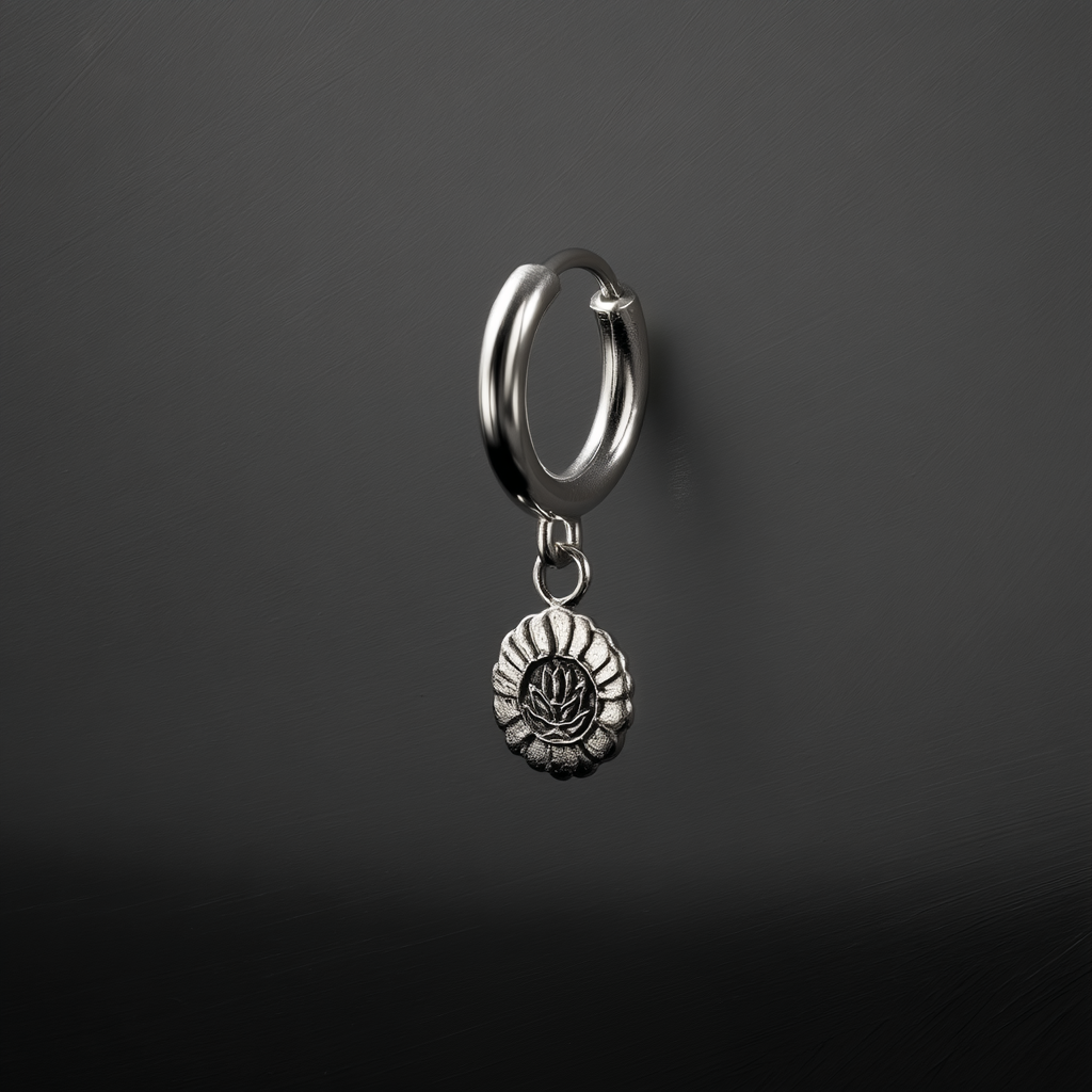 Gothic Lotus Coin Huggie Earrings