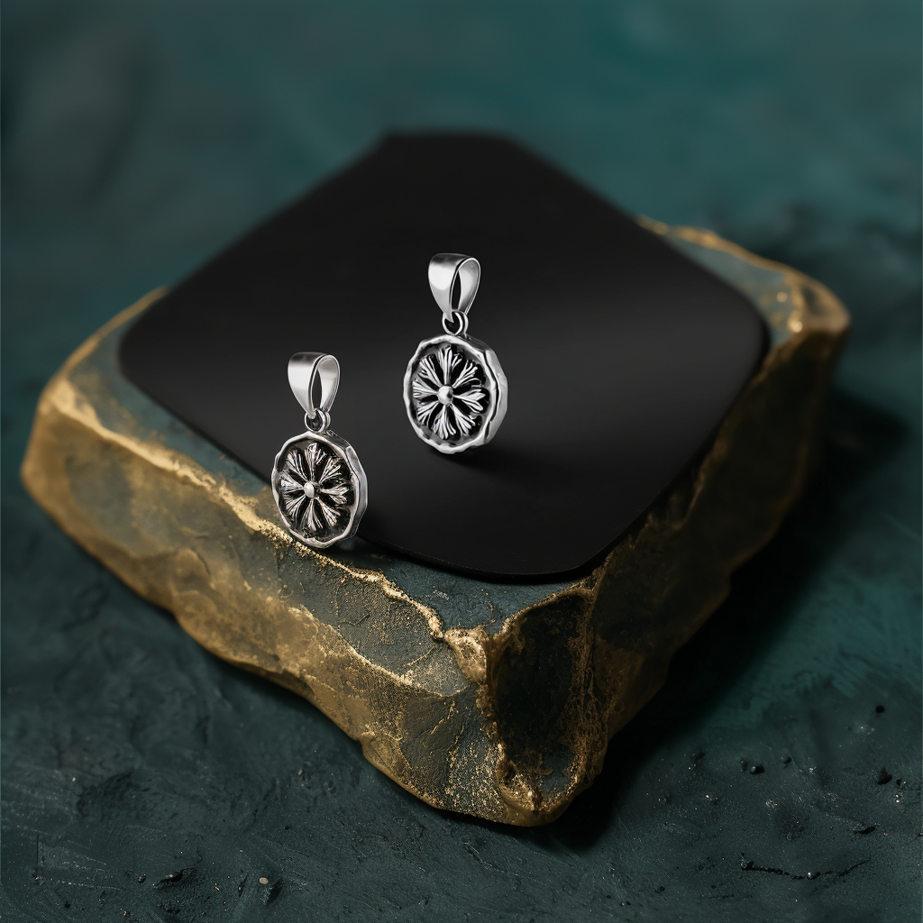 Lamoon Gothic Compass Rosette Coin Huggie Earring