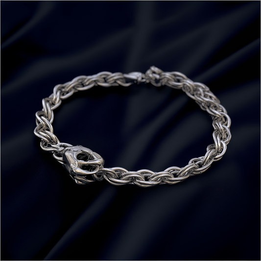 Braided Sterling Silver Bracelet with Sculptural Clasp