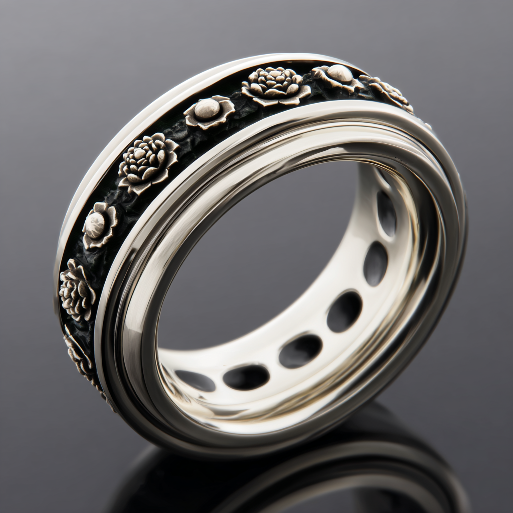 Rose Oxidized Silver Garland Band