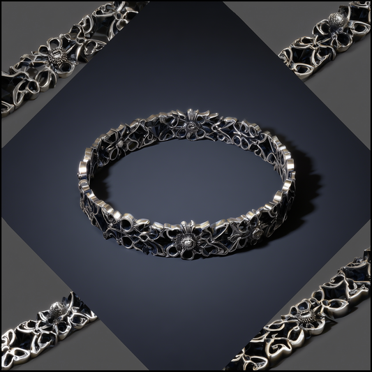 Nocturne Blossom Oxidized Sterling Silver Link Bracelet