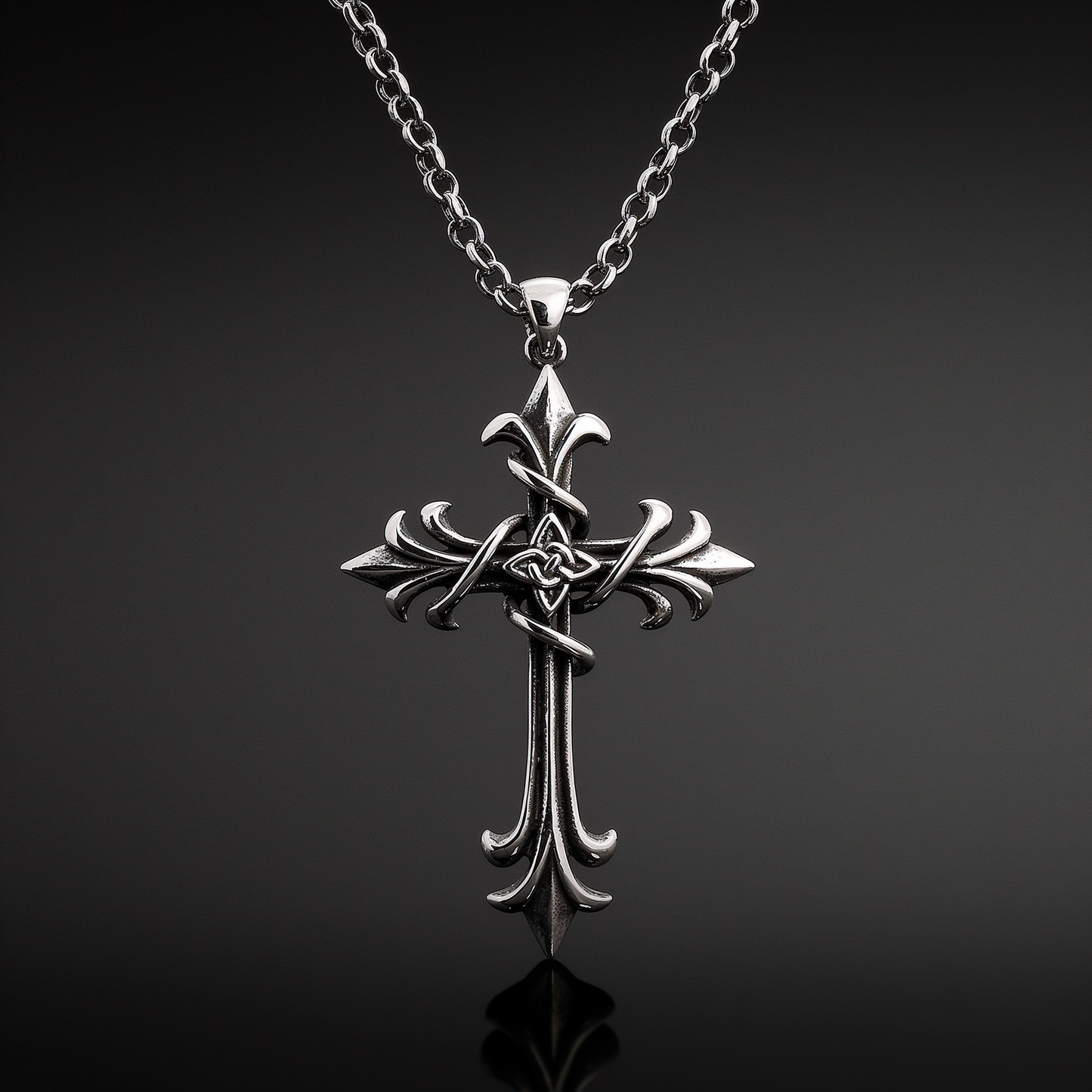 Fleur de lis Gothic Cross Knot Silver Pendant