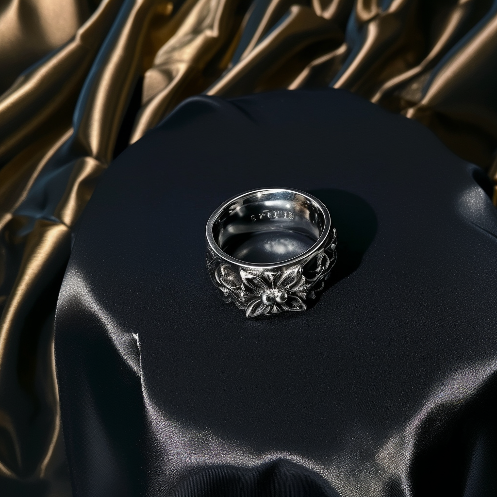Gothic Fleur Relief Wide Band Ring