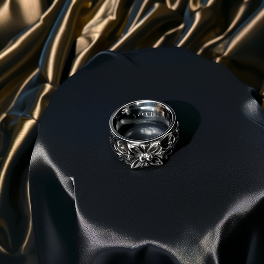Gothic Fleur Relief Wide Band Ring