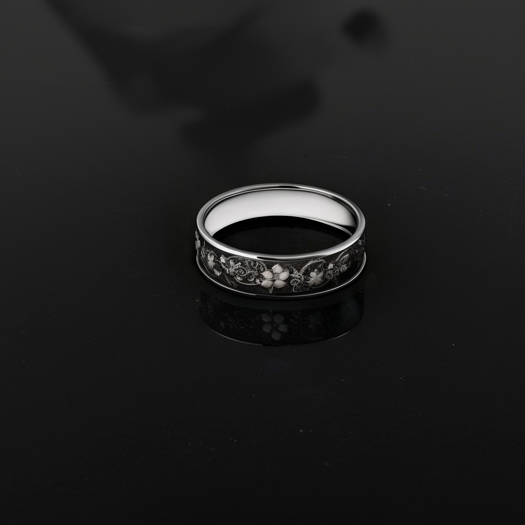 Night Garden Oxidized Sterling Silver Floral Band Ring