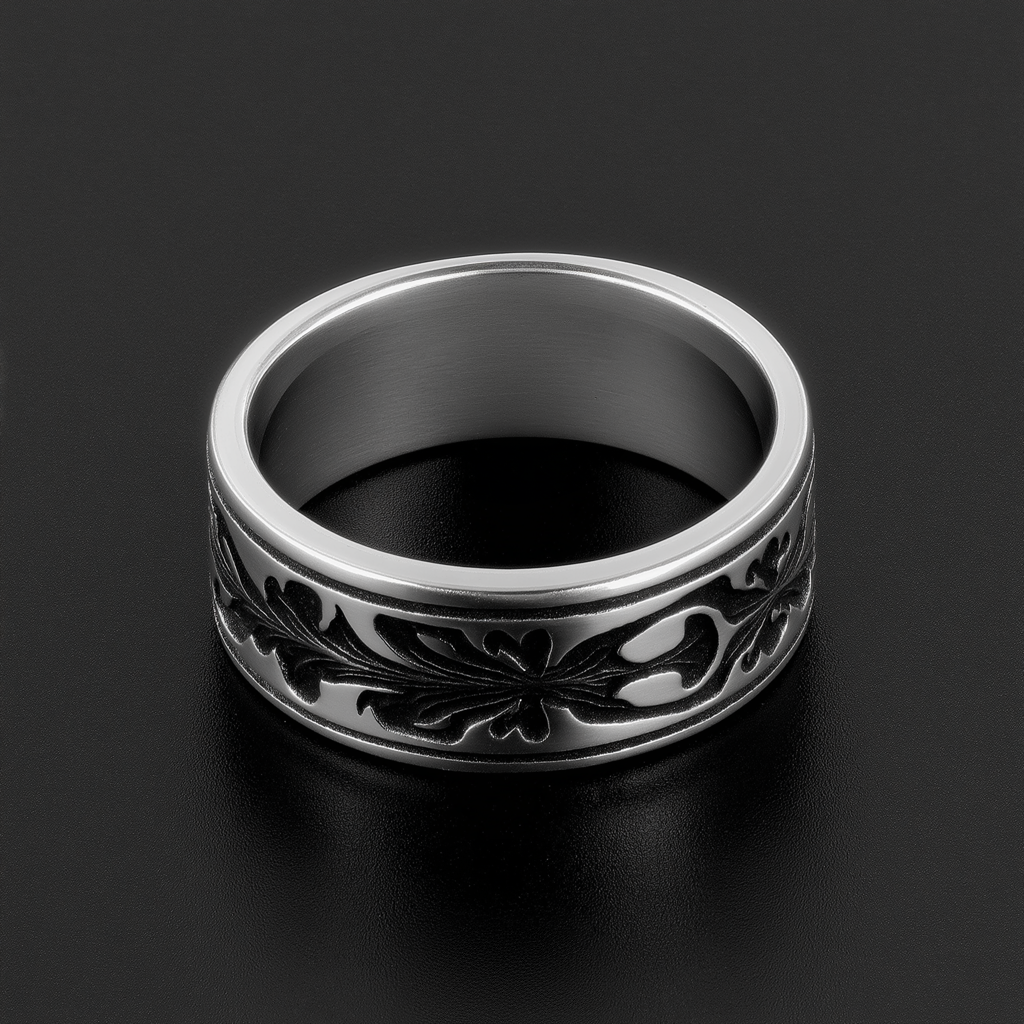 Oxidized Sterling Silver Gothic Leaf Band Rings