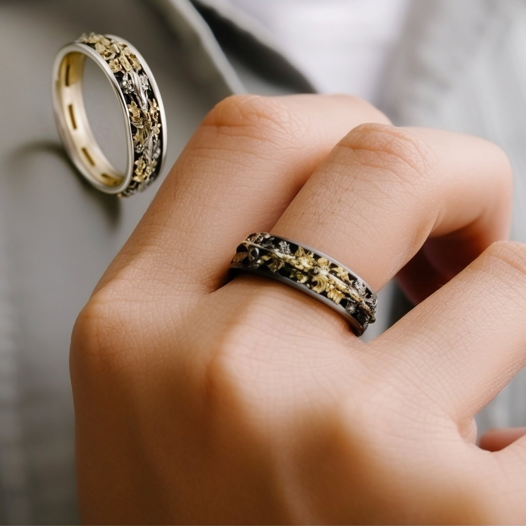 Vine & Relic Band, Two-Tone Oxidized Silver Ring