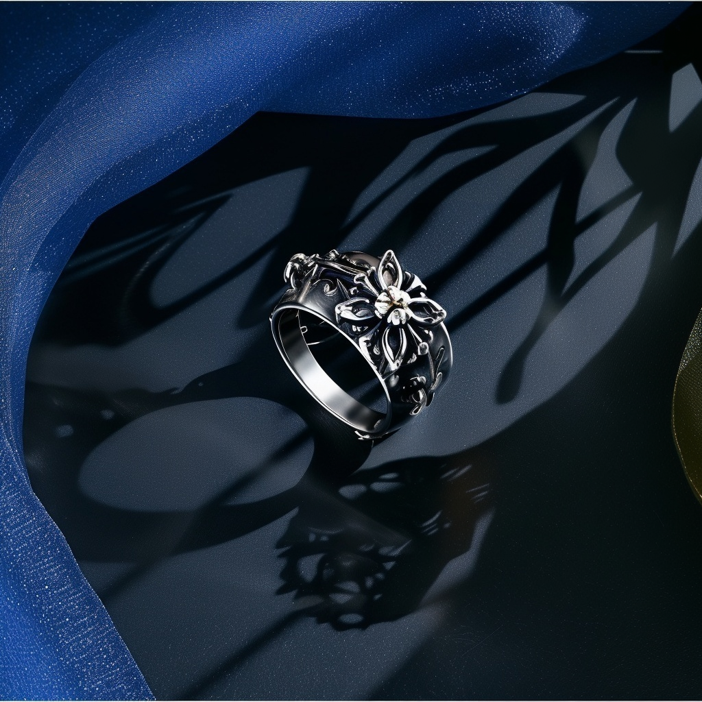 Gothic Fleur Relief Wide Band Ring