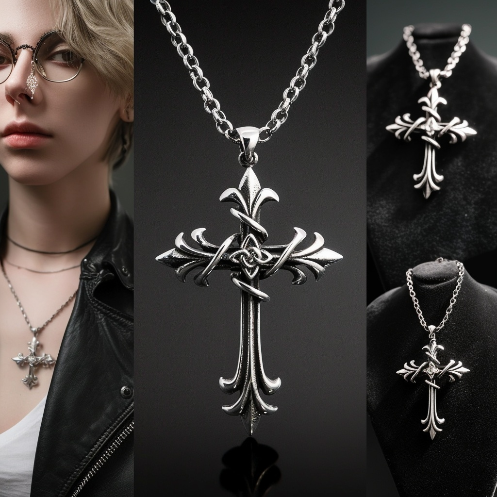 Fleur de lis Gothic Cross Knot Silver Pendant