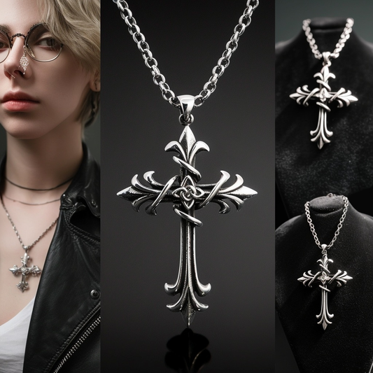 Fleur de lis Gothic Cross Knot Silver Pendant