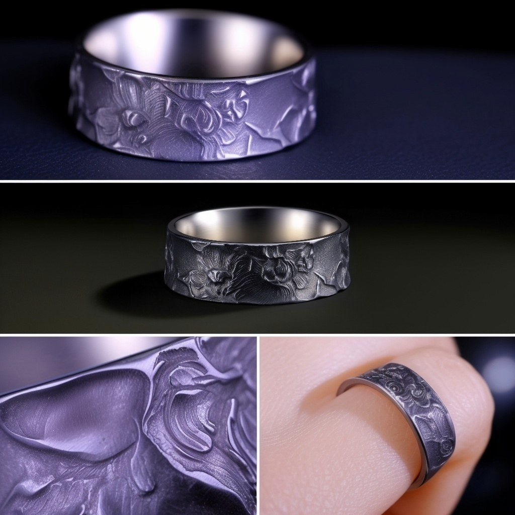 Midnight Flora Relief Band Silver Rings