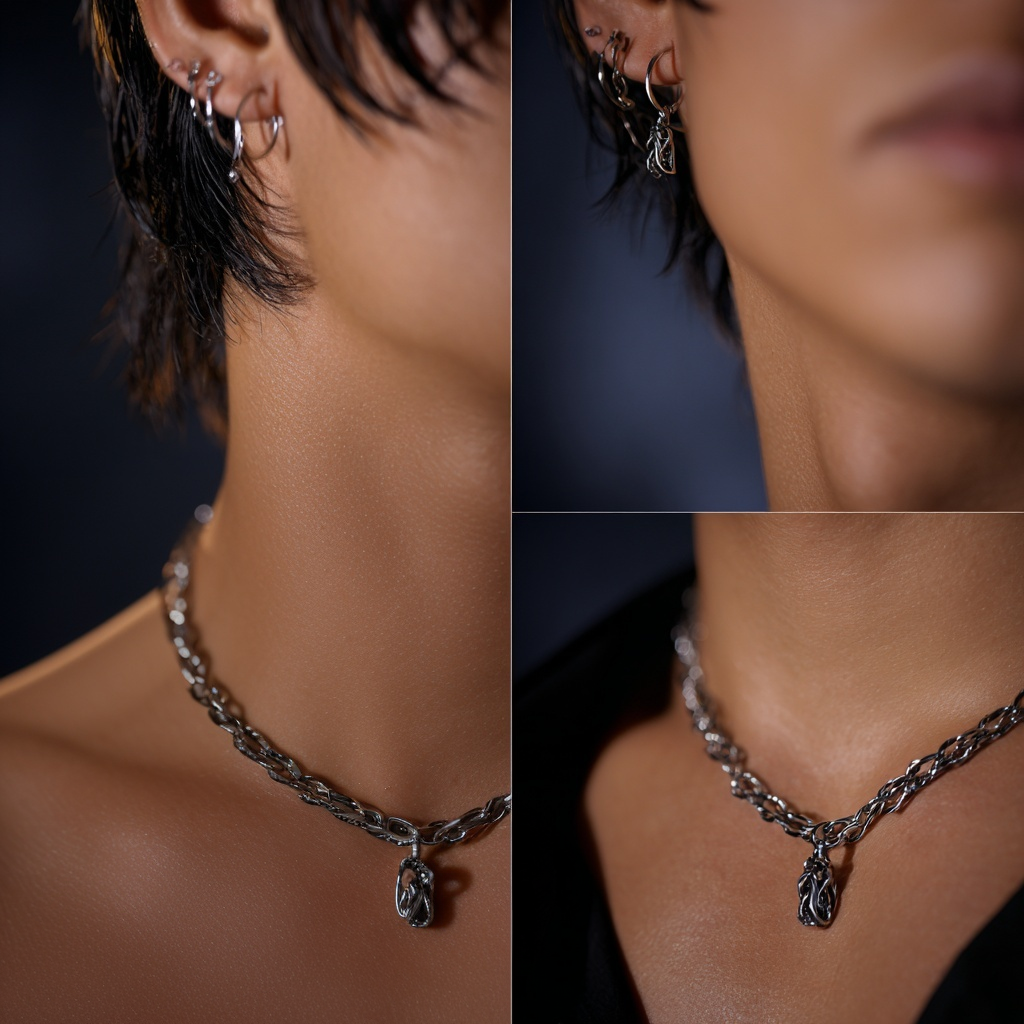 Ember Flow Necklace Silver Pendant on Braided Chain