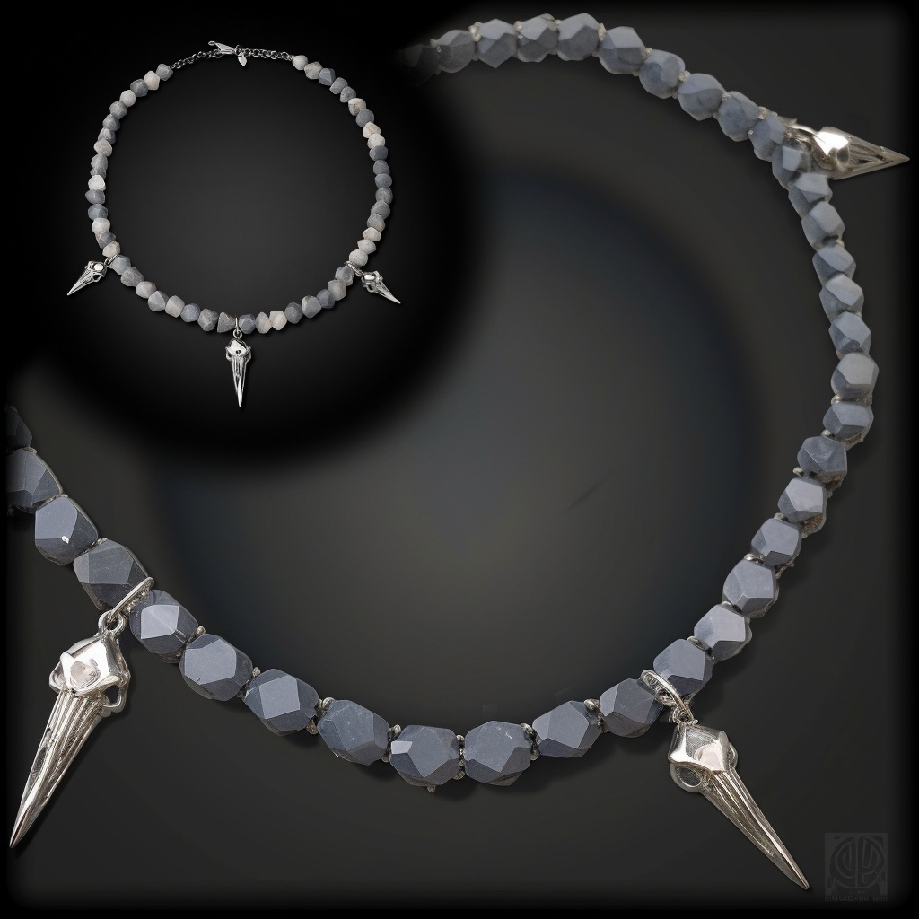 Raven Relic Beaded Necklace Silver &, Grey Gemstones