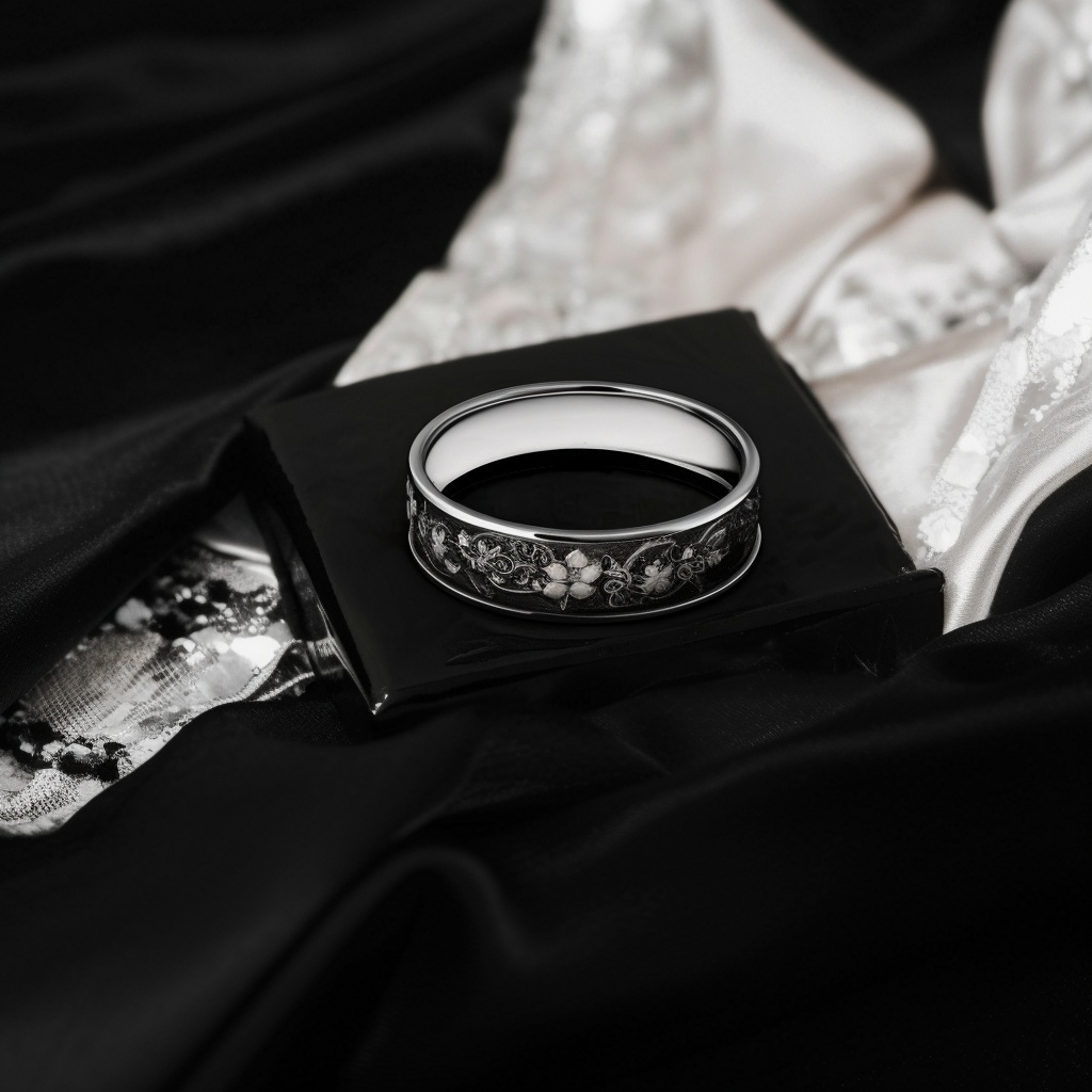 Night Garden Oxidized Sterling Silver Floral Band Ring