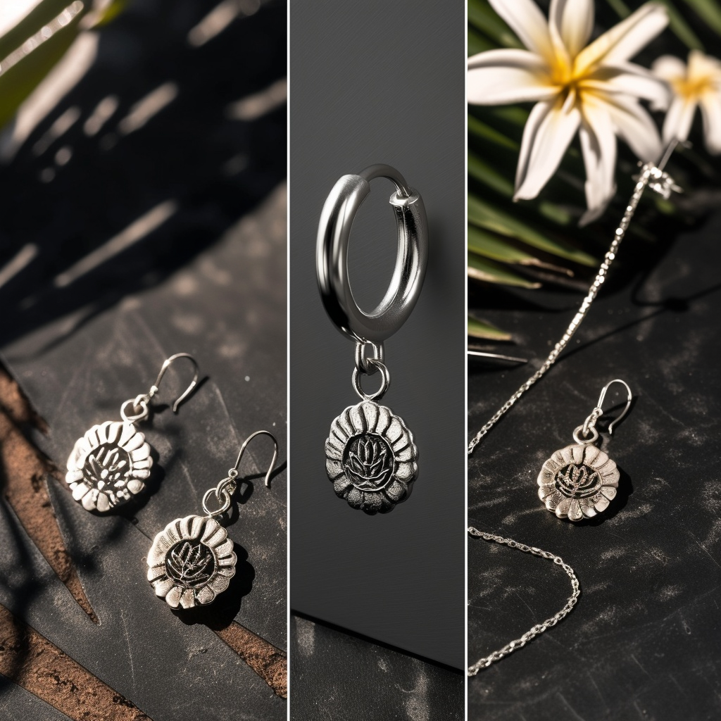 Gothic Lotus Coin Huggie Earrings