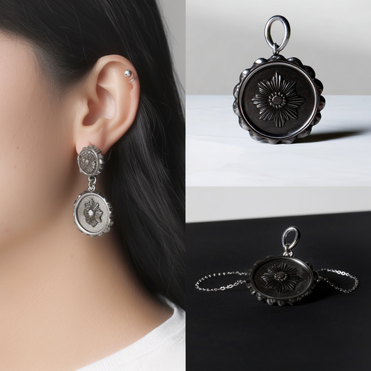 Lamoon Oxidized Sterling Silver Rosette Medallion Earrings