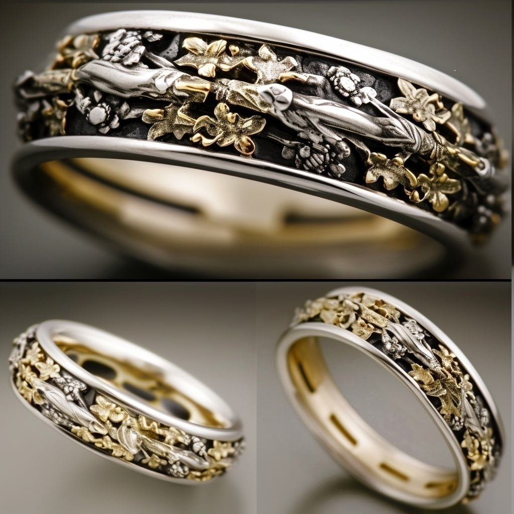 Vine & Relic Band, Two-Tone Oxidized Silver Ring