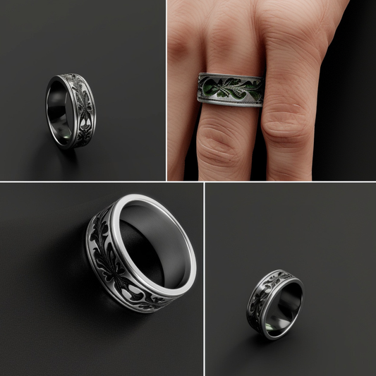 Oxidized Sterling Silver Gothic Leaf Band Rings