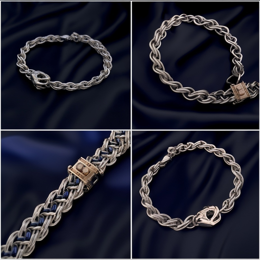 Braided Sterling Silver Bracelet with Sculptural Clasp
