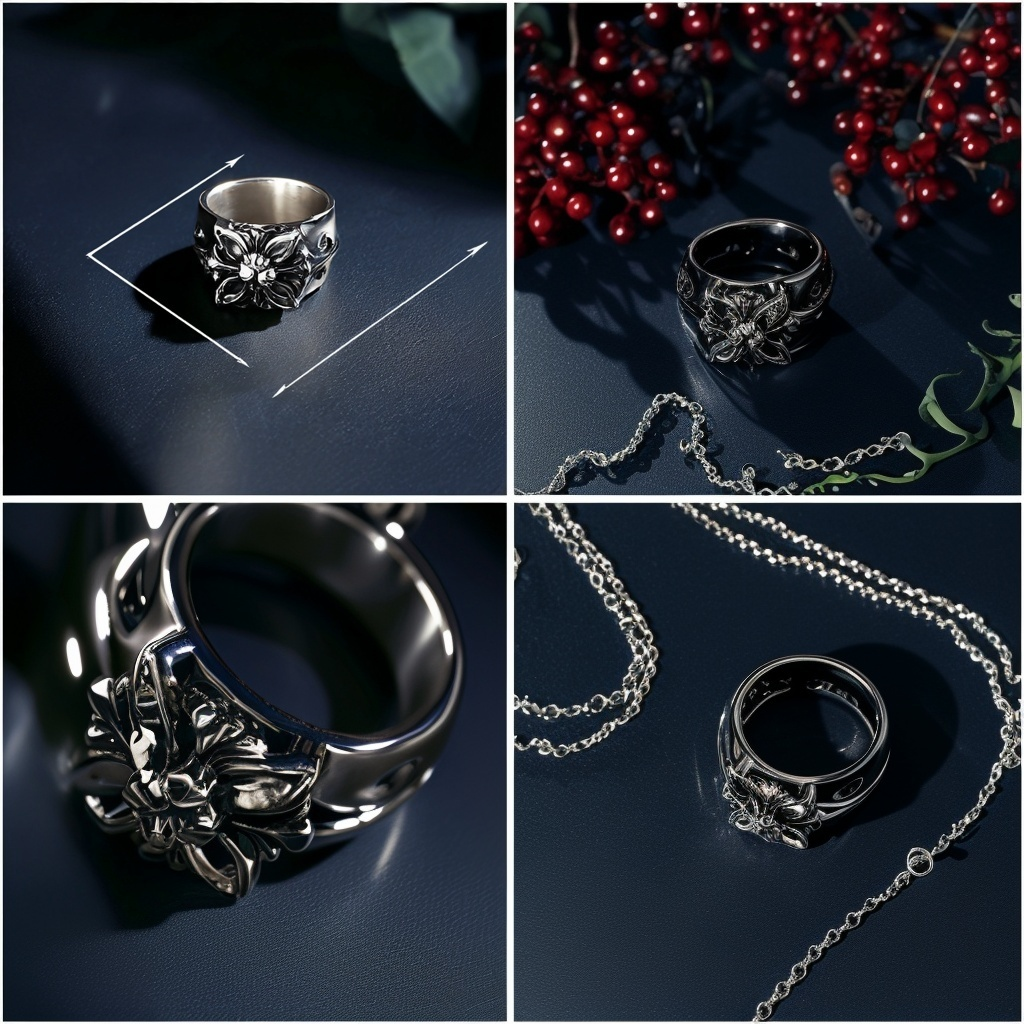 Gothic Fleur Relief Wide Band Ring