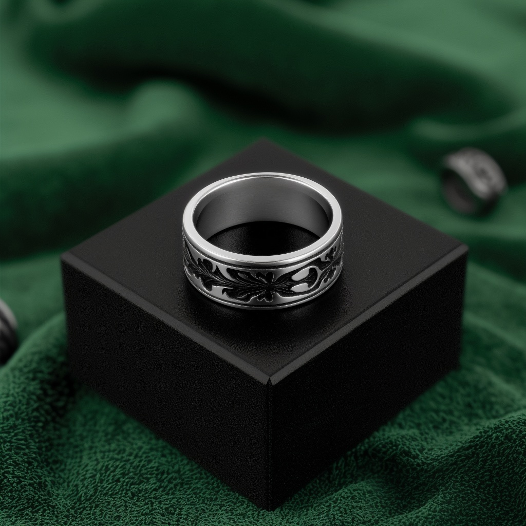 Oxidized Sterling Silver Gothic Leaf Band Rings
