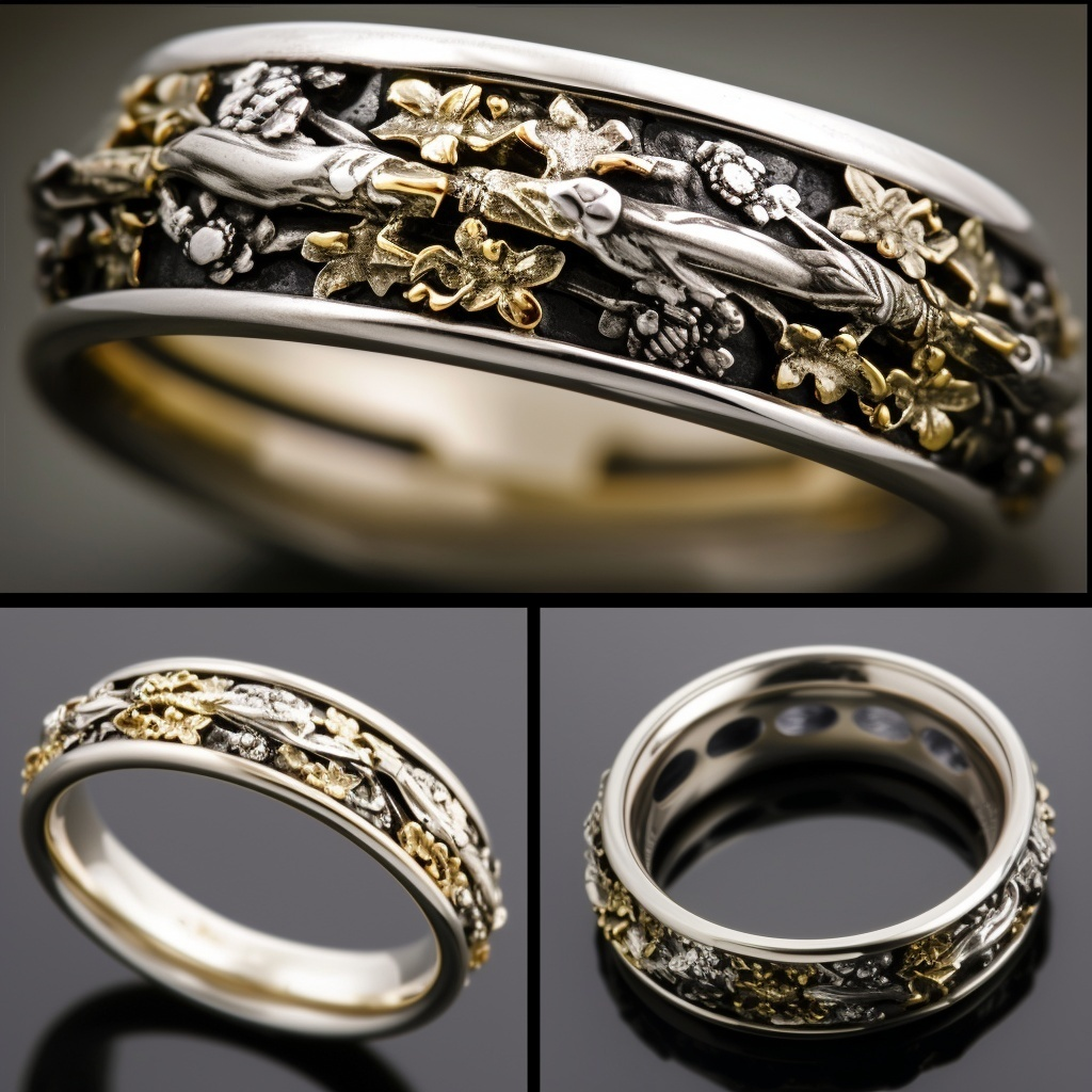 Vine & Relic Band, Two-Tone Oxidized Silver Ring