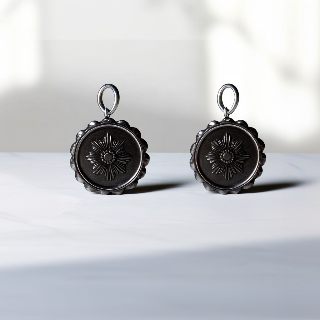 Lamoon Oxidized Sterling Silver Rosette Medallion Earrings
