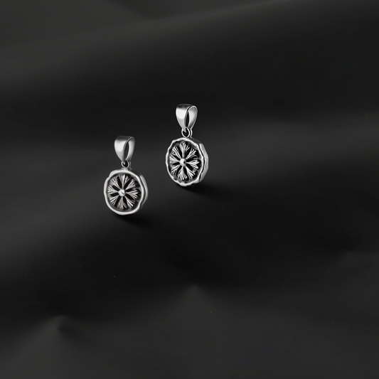 Lamoon Gothic Compass Rosette Coin Huggie Earring