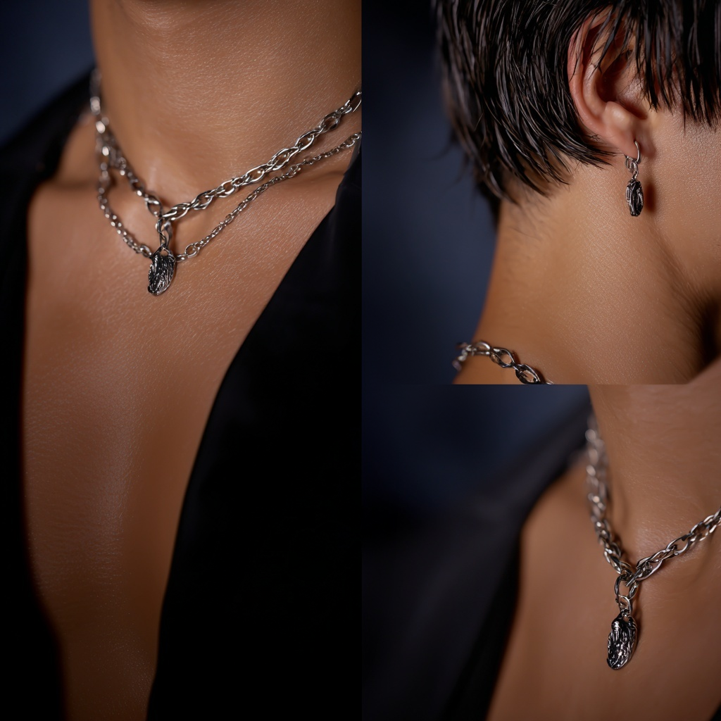 Ember Flow Necklace Silver Pendant on Braided Chain