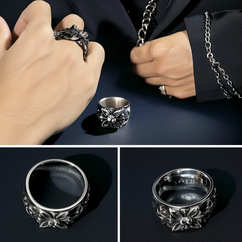 Gothic Fleur Relief Wide Band Ring