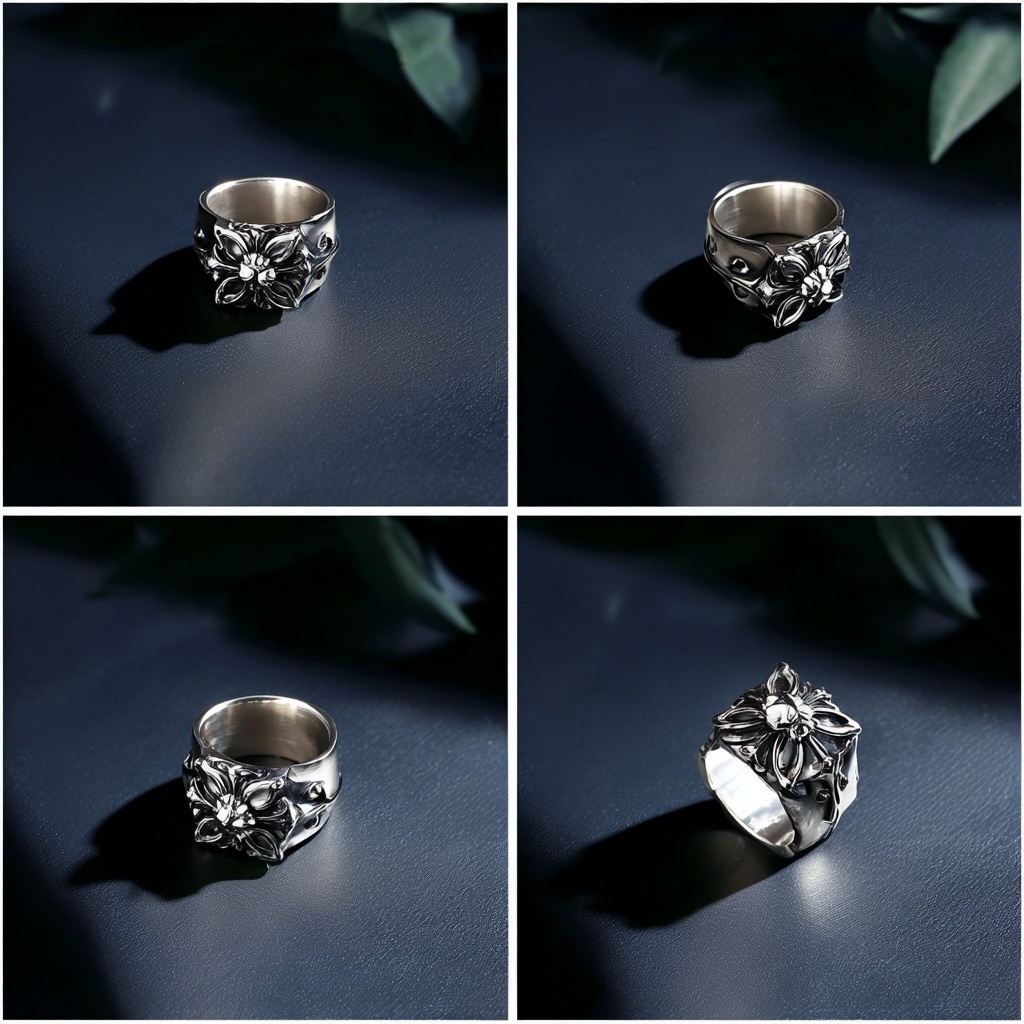 Gothic Fleur Relief Wide Band Ring