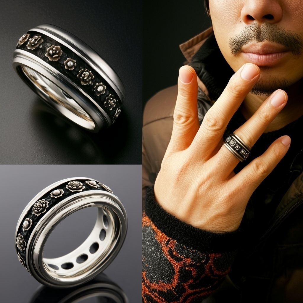 Rose Oxidized Silver Garland Band