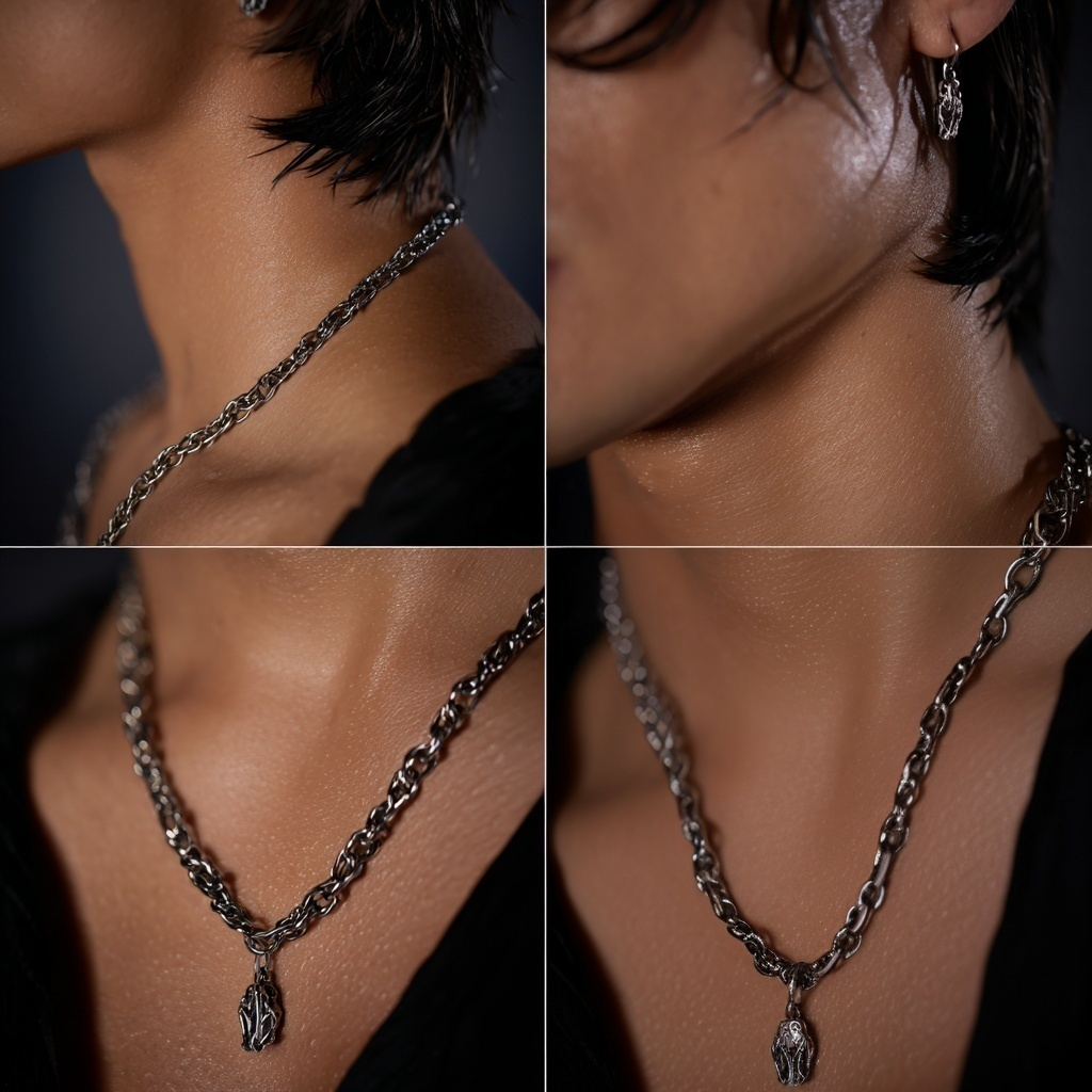 Ember Flow Necklace Silver Pendant on Braided Chain