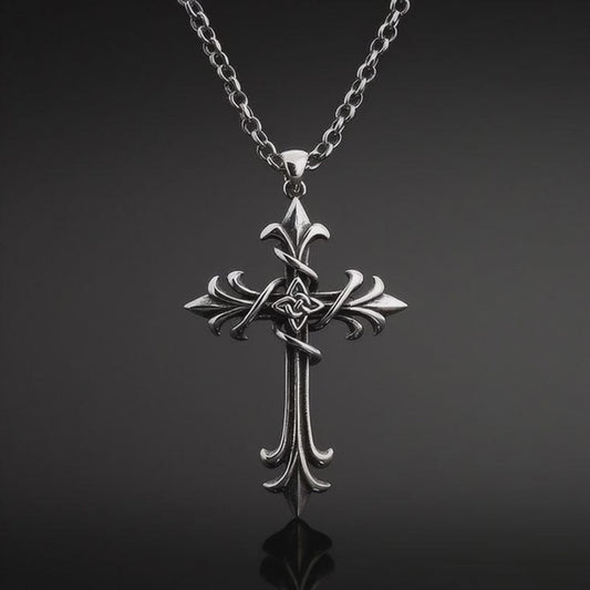Fleur de lis Gothic Cross Knot Silver Pendant