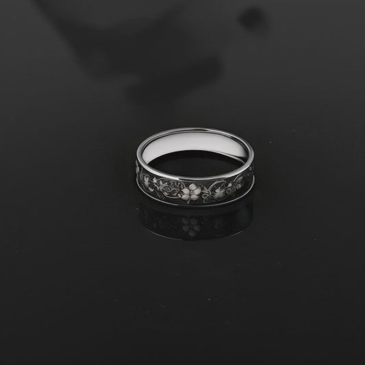 Night Garden Oxidized Sterling Silver Floral Band Ring