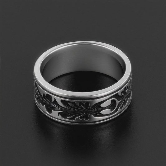 Oxidized Sterling Silver Gothic Leaf Band Rings