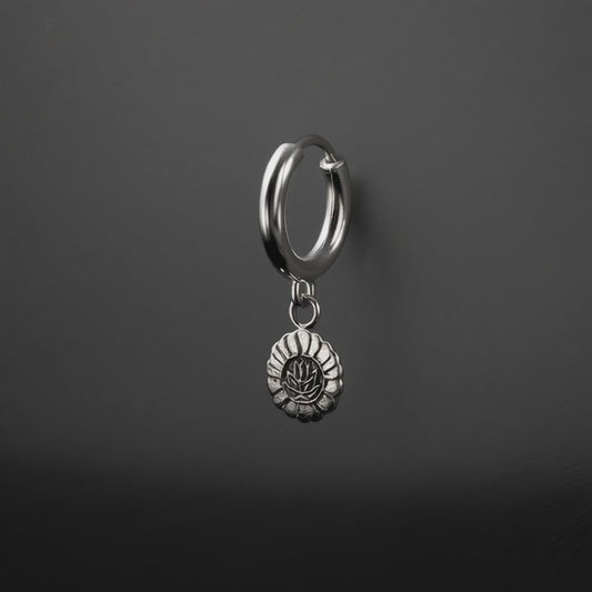 Gothic Lotus Coin Huggie Earrings