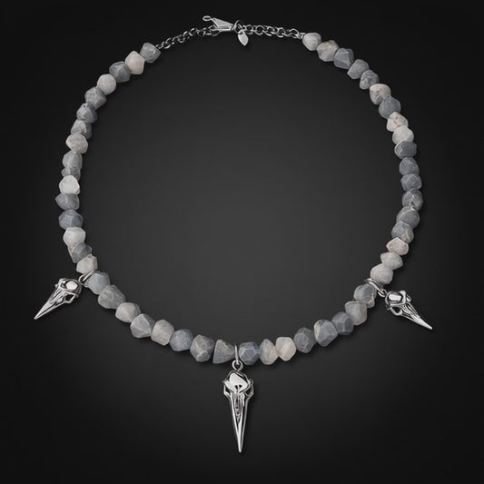 Raven Relic Beaded Necklace Silver &, Grey Gemstones