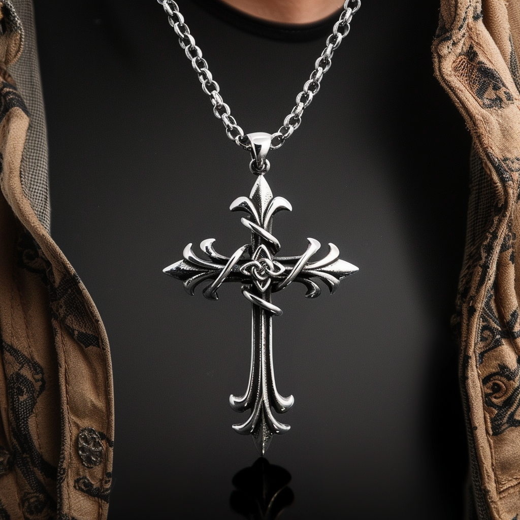 Fleur de lis Gothic Cross Knot Silver Pendant